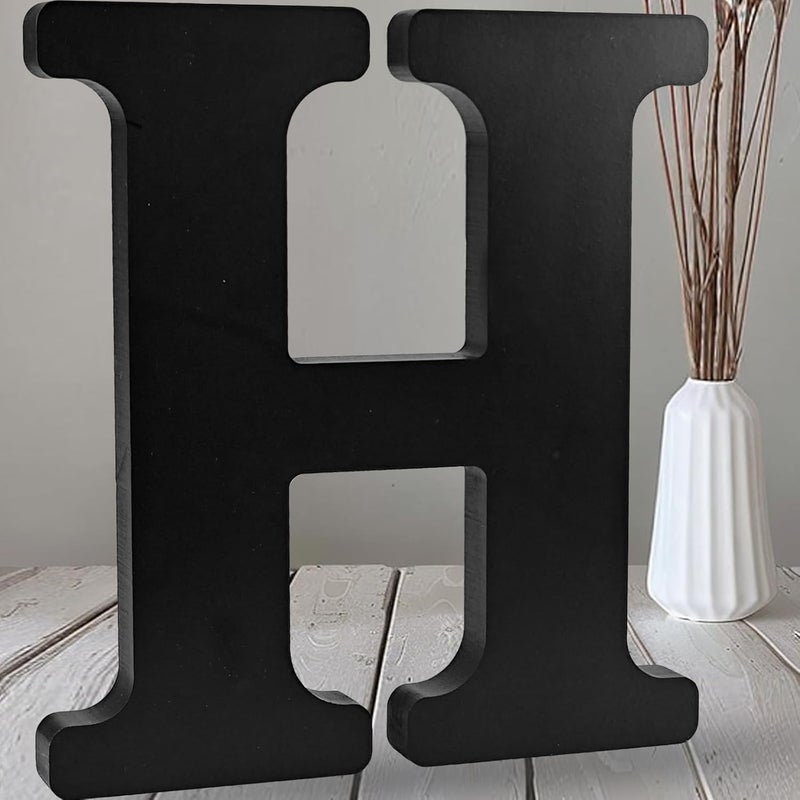 AOCEAN 12 inch Black Wood Letters Unfinished Wood Letters for Halloween Decorative Standing Letters Slices Sign Board Decoration for Craft Home Party Projects (H) - Image 1